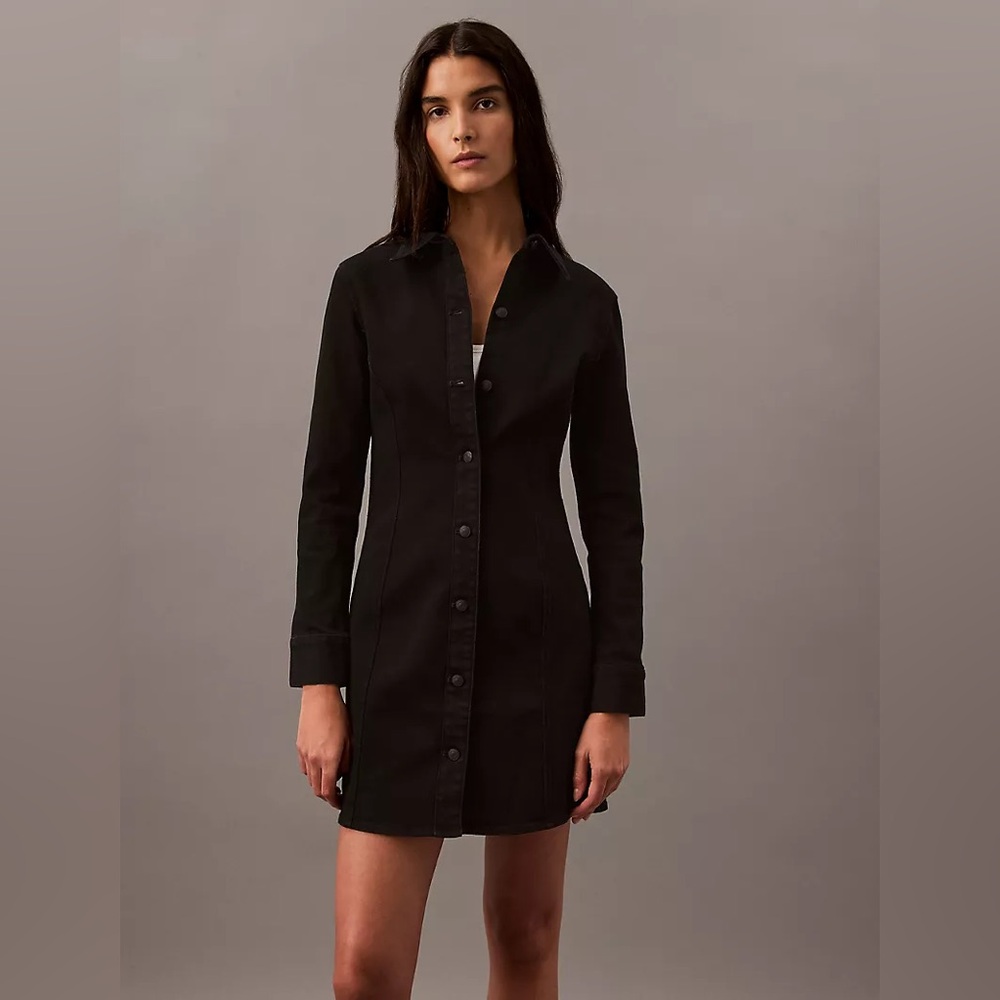 NWT Calvin Klein Black Sculpt Button-Down Shirt Dress